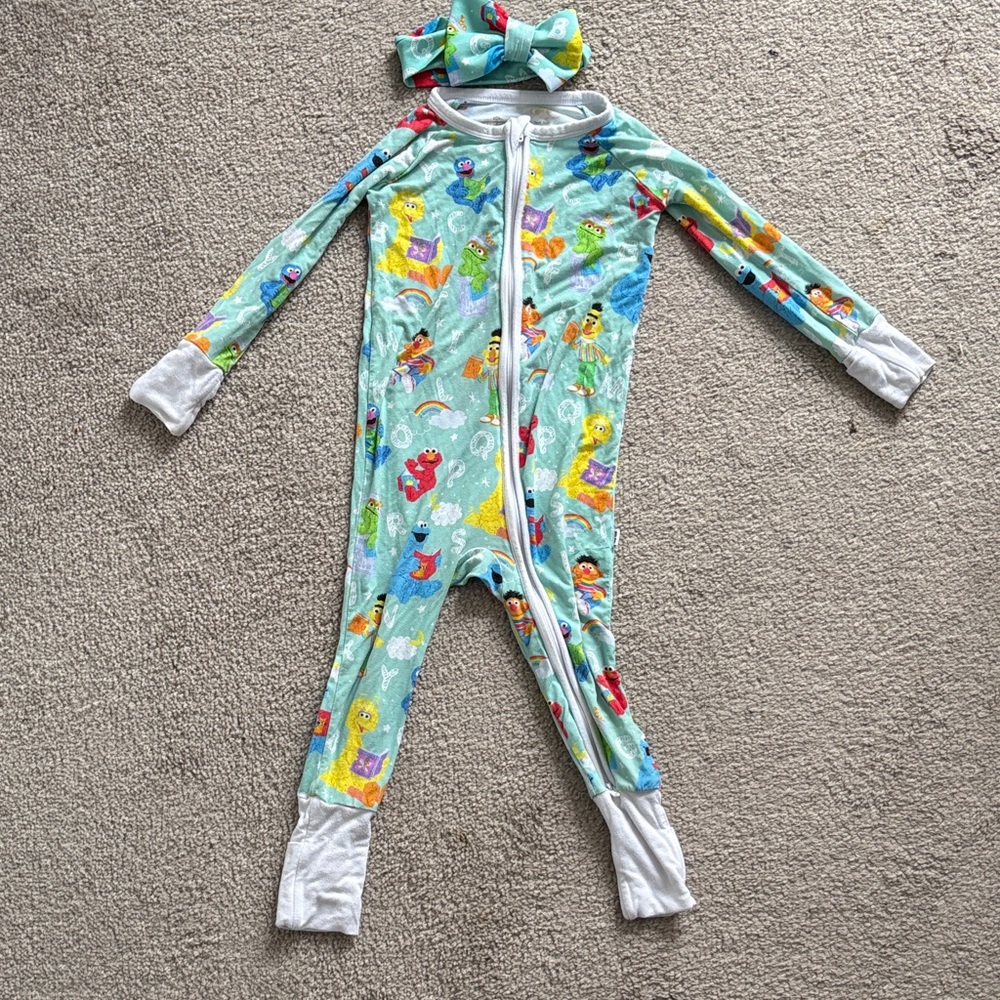 Sesame Street x Little Sleepies Zip Romper and Bow